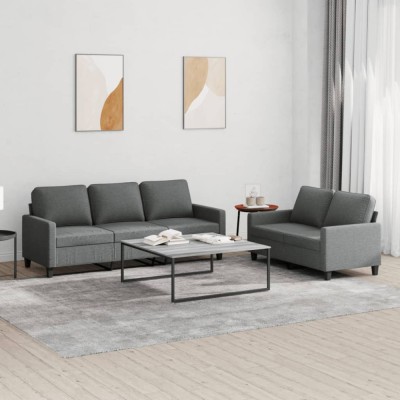 vidaXL Set de canapele cu perne, 2 piese, gri &amp;icirc;nchis, textil 3201461 foto