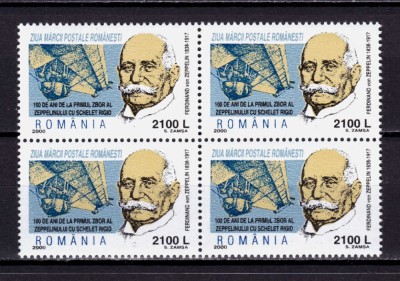 ✅ RO 2000 LP 1518 &amp;quot;Ziua marcii romanesti - 100 de ani primul zbor von Zeppelin&amp;quot; , serie in bloc de 4 ,MNH foto