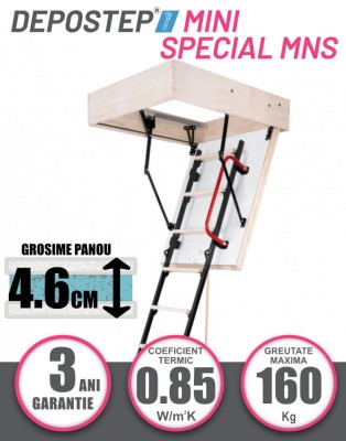 Scara pod DEPOSTEP MINI SPECIAL MNS scurta, metalica cu trepte din lemn, H max 260-265 cm foto