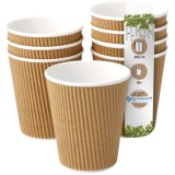 Set de 25 de pahare ecologice din carton ondulat, 200 ml, 100% biodegradabil, compostabil, rezistent, de unica folosinta, ideal pentru bauturi gen suc