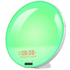 Lampa LED Smart Multicolora pentru veghe sau citit, Radio FM cu Ceas Alarma, Alba