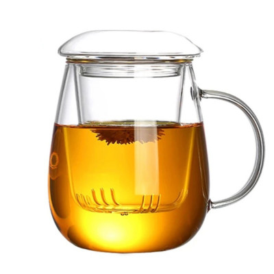 Cana 500 ml pentru ceai din sticla borosilicata cu infuzor si capac foto