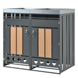 Cutie pentru pubele cu jardinieră integrată, &icirc;ncuiabilă, pentru 2 pubele standard, 132x80x124,5 cm, Gri+Culoare naturală