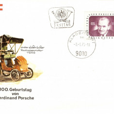 PORSCHE FERDINANT 100 ANI ANIVERSARE DE LA NASTERE AUSTRIA FDC 1975