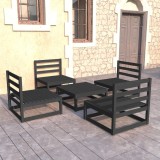 Gossi set mobilier de gradina, 5 piese, negru, lemn masiv de pin
