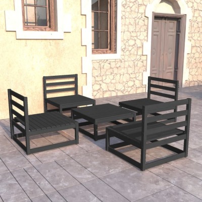 Gossi set mobilier de gradina, 5 piese, negru, lemn masiv de pin foto