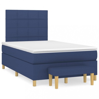 vidaXL Pat box spring cu saltea, albastru, 120x190 cm, material textil 3270410 foto