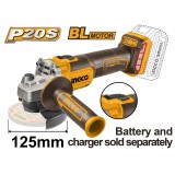 Polizor unghiular 125 mm motor brushless fara acumulator, pentru taiere si slefuire a metalului si pietrei - Ingco CAGLI201258