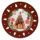 Platou Decorativ de Crăciun, Model Brad &Icirc;mpodobit, Diametru 33 cm, Plastic, Roșu, Oem