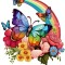 Sticker decorativ, Fluture, Curcubeu si Flori, Multicolor, 68 cm, 1210STK-3