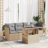 vidaXL Set canapele de grădină cu perne, 5 piese, bej, poliratan