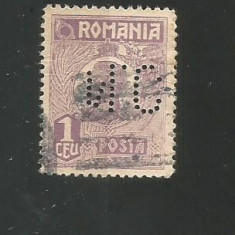 No(08)timbre-Romania 1919-L.P.73-UZUALE FERDINAND-PERFIN N.C.-1 LEU