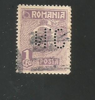 No(08)timbre-Romania 1919-L.P.73-UZUALE FERDINAND-PERFIN N.C.-1 LEU foto