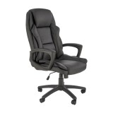 Scaun directorial HM Mario, piele ecologica, suport lombar, baza polipropilena, roti pivotante, mecanism de balans, roti de cauciuc,100 kg, negru