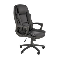 Scaun directorial HM Mario, piele ecologica, suport lombar, baza polipropilena, roti pivotante, mecanism de balans, roti de cauciuc,100 kg, negru