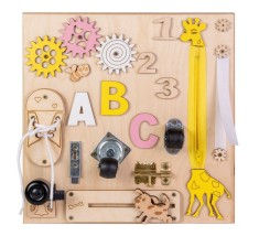 Placa senzoriala busy board, multiactivitati 3D, din lemn, 30 x 30 cm foto