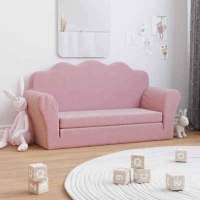 vidaXL Canapea extensibilă pentru copii cu 2 locuri, roz, pluș moale 357063 foto