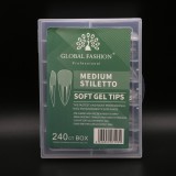 Tipsuri Gel Unghii Stiletto Mediu, 240 buc, 12 Marimi, Aplicare Usoara, Rezistente, Aspect Natural