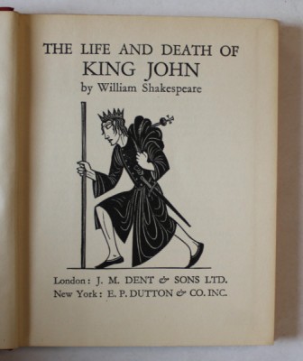 KING JOHN by WILLIAM SHAKESPEARE , with engravings by ERIC GILL , 1935 foto