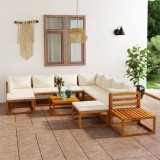 Gossi set mobilier gradina cu perne crem, 12 piese, lemn masiv acacia