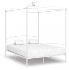 vidaXL Cadru de pat cu baldachin, alb, 160 x 200 cm, metal