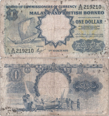 1959 (1 III), 1 dollar (P-8a) - Malaya și Borneo Britanic foto