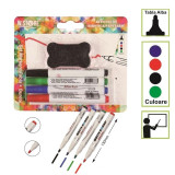 Set 4 markere si burete pentru tabla magnetica, 13 cm, uscare rapida