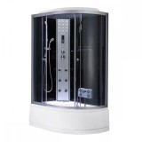 Cabina dus hidromasaj 120x80 cm stanga Cook&amp;Lewis, sticla securizata, neagra, hidromasaj, masaj picioare, radio, iluminare LED
