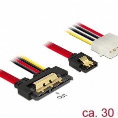 Cablu de date + alimentare SATA 22 pini 6 Gb/s cu clips la Molex 4 pini + SATA 7 pini 30cm, Delock 85230