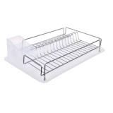 Suport pentru uscarea vaselor cu tava pentru colectarea apei, Kopenpal, Metal/Plastic, Argintiu, 47x32x9 cm