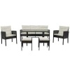 Set mobilier gradina/terasa, negru si bej, ratan sintetic, 1 masa, 2 scaune, 1 canapea, 2 tabureti, Vaduz, Chomik