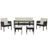 Set mobilier gradina/terasa, negru si bej, ratan sintetic, 1 masa, 2 scaune, 1 canapea, 2 tabureti, Vaduz GartenVIP DiyLine, Chomik