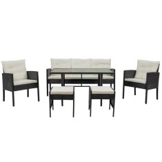 Set mobilier gradina/terasa, negru si bej, ratan sintetic, 1 masa, 2 scaune, 1 canapea, 2 tabureti, Vaduz GartenVIP DiyLine