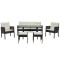 Set mobilier gradina/terasa, negru si bej, ratan sintetic, 1 masa, 2 scaune, 1 canapea, 2 tabureti, Vaduz