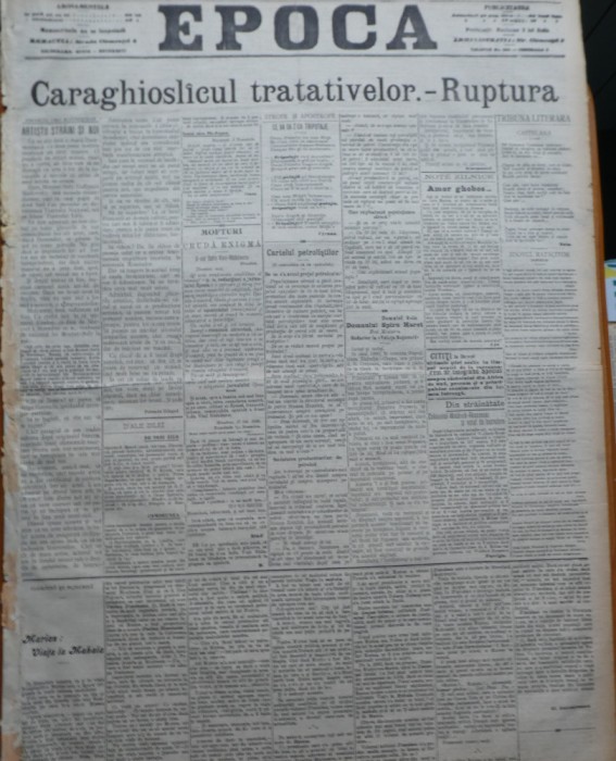 Ziarul Epoca, 8 Noiembrie 1899 ; Tratative politice ; Viata la mahala