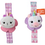 Bright Starts Wrist Pals Toy zornăitoare de ținut &icirc;n m&acirc;nă pentru dentiție Unicorn &amp; Llama 0 m+ 2 buc