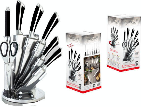 Set 8 cutite profesionale de bucatarie,otel inoxidabil + suportul de cutite - Royalty Line