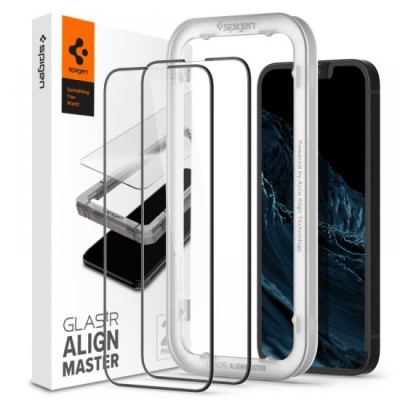 Folie pentru iPhone 13 / 13 Pro / iPhone 14 (set 2) - Spigen Glas.tR Align Master - Black foto