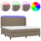 Cumpara ieftin Pat cu arcuri, saltea si LED, gri taupe, 200x200 cm, textil