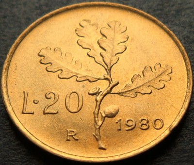 Moneda 20 LIRE- ITALIA, anul 1980 * cod 2942 B = UNC foto