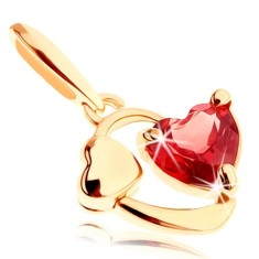 Pandantiv din aur galben de 14K - contur oval cu inima ?i rubin ro?u foto