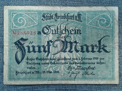 5 Mark 1918 Frankfurt Germania / mark notgeld / seria 286038 foto