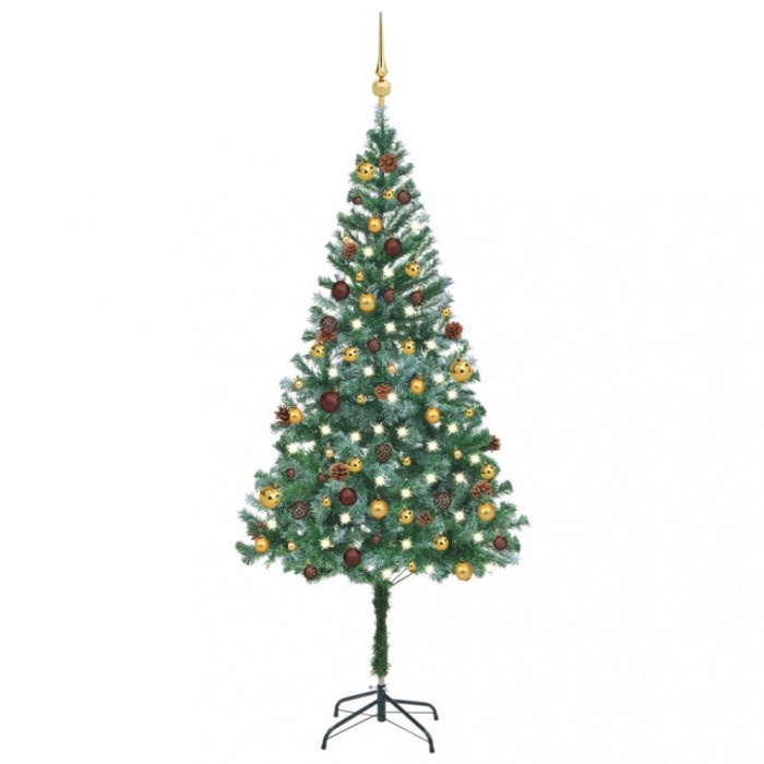 Brad de Crăciun artificial cu LED&amp;globuri&amp;conuri de pin, 180 cm