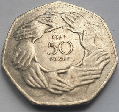 50 pence 1973 Marea Britanie , Entry in European Economic Community, km#918 foto