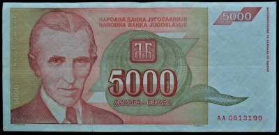 Bancnota 5000 DINARI / DINARA - YUGOSLAVIA, anul 1993 * cod 252 foto