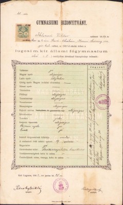 A211 Certificat școlar, 1902, gimnaziul Lugoj, pentru elev rom&amp;acirc;n ortodox, viitorul preot Victor Iclozan, semnat olograf Putnoky Miklos foto