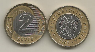 POLONIA 2 ZLOTI 1995 - Bimetal , XF+ , livrare in cartonas foto