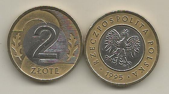 POLONIA 2 ZLOTI 1995 - Bimetal , XF+ , livrare in cartonas