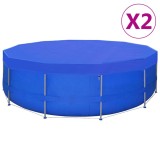 Set 2 Prelate Piscina Rotunda 460cm vidaXL, PE 90g/m&sup2;, Albastru Inchis, Protectie Impuritati, Fixare Funie