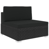 vidaXL Scaun modular de mijloc, 1 buc., negru, poliratan, cu perne